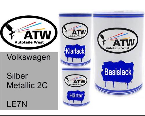 Volkswagen, Silber Metallic 2C, LE7N: 500ml Lackdose + 500ml Klarlack + 250ml Härter - Set, von ATW Autoteile West.